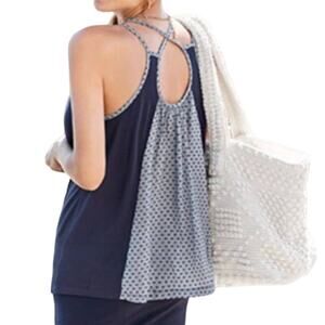 CAbi 5202 Navy Blue Cross Back Loose Fit Thin Strap Keyhole Back Tank Top S